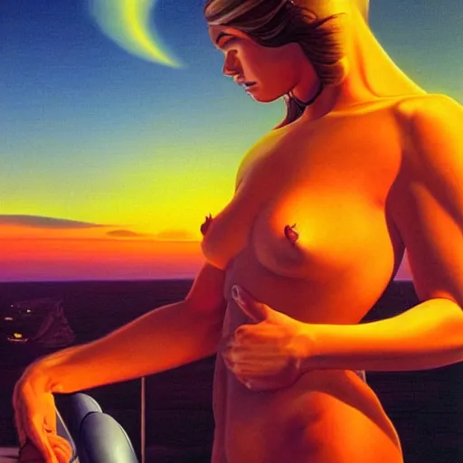 Prompt: bio-futurism,panorama,utopia,beautiful sunset,boris vallejo,photorealistic,detailed