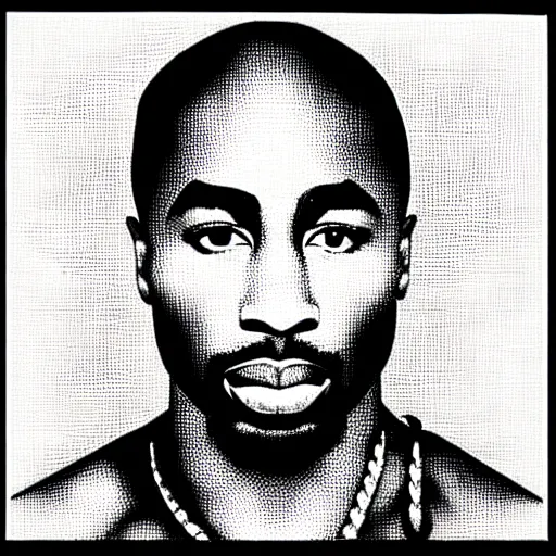 Prompt: tupac portrait, drawn with dots, art, minimalist,