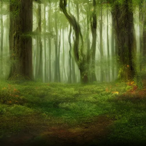 Image similar to a fabulous, magical forest in a otherworldly fantasy world, ultrarealistic, ultradetailed, 8 k