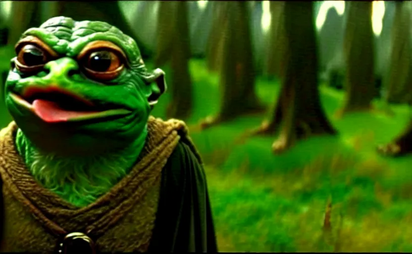 Image similar to frame from pepe lord of the rings movie