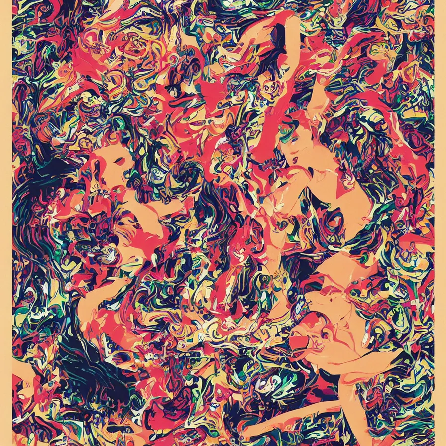 Image similar to album cover design depicting beautiful dancing women, by Jonathan Zawada, and tristan eaton, digital art