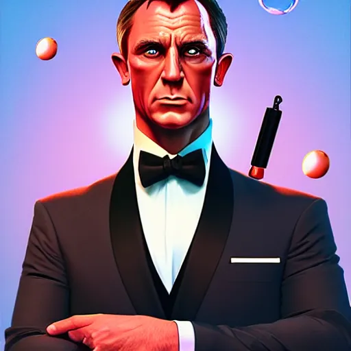 Image similar to James Bond with bubble eyes, digital art by Artgerm and beeple and WLOP