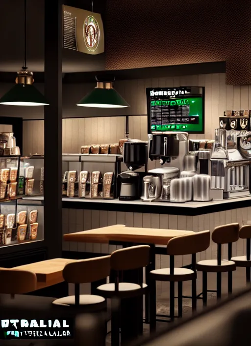 Prompt: hyperrealism, detailed textures, photorealistic 3 d render, a starbucks cafe interior from the view of the barista, ultra realistic, ultra high pixel detail, cinematic, intricate, cinematic light, concept art, illustration, art station, unreal engine 8 k