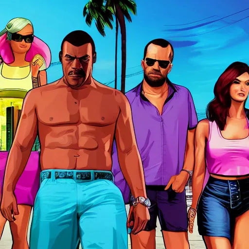 Prompt: 8 k uhd gta 5 back to vice city stories cover, uhd character details