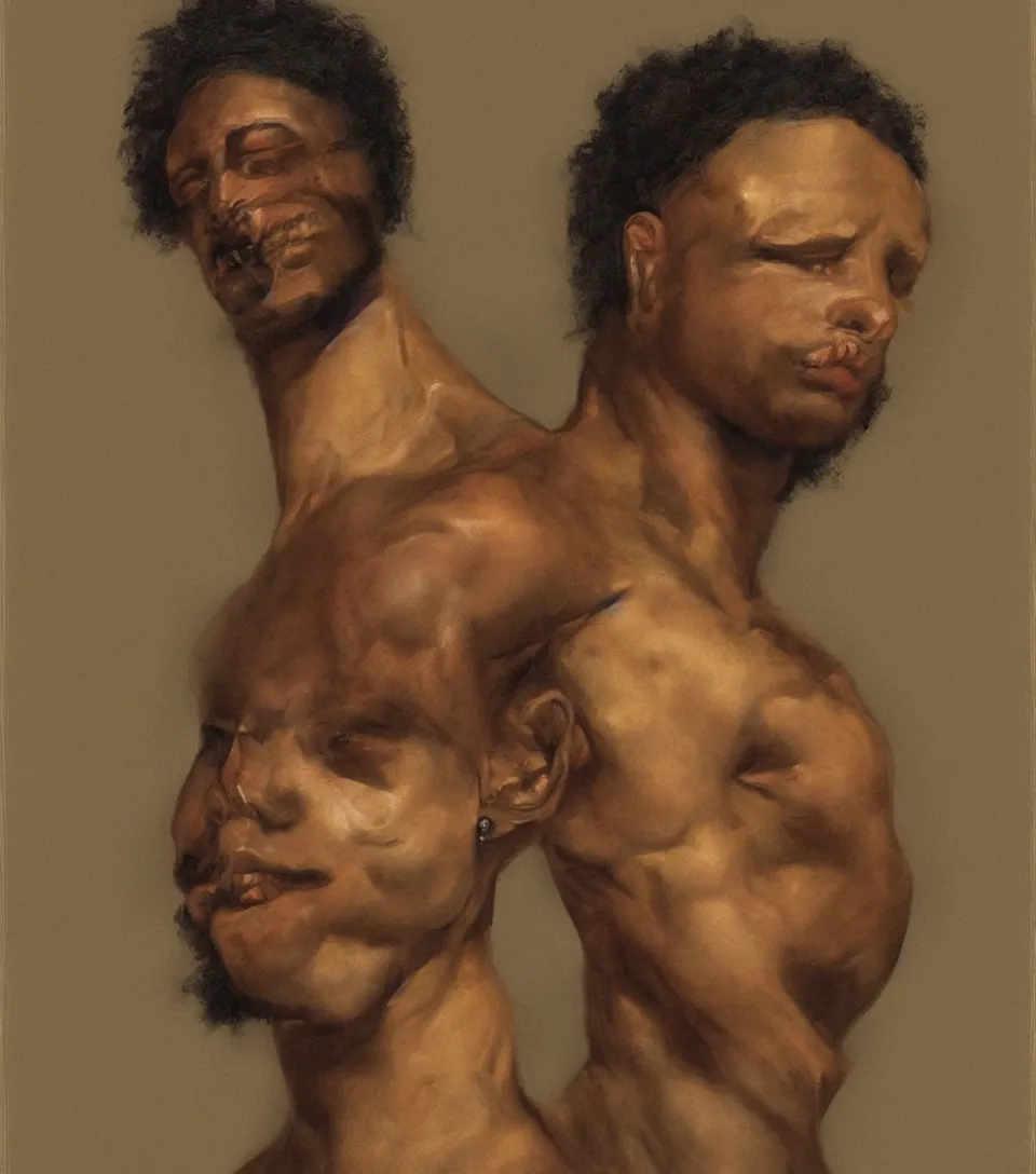 Image similar to portrait of nle choppa in the style of roberto ferri