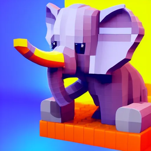 Image similar to voxel art of a cute elephant, orthographic, colorful, 4k, blender render