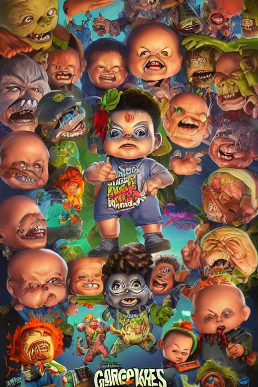 Prompt: Garbage Pail Kids by Simon Bisley, vivid colors, high details, cinematic, 8k resolution, beautiful detailed, photorealistic, digital painting, artstation, concept art, smooth, sharp focus, illustration, fantasy background, artstation trending, octane render, unreal engine