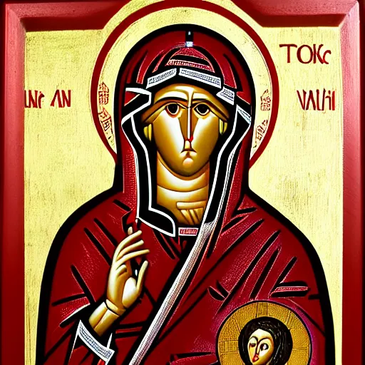 Image similar to red and silver icon of the Theotokos