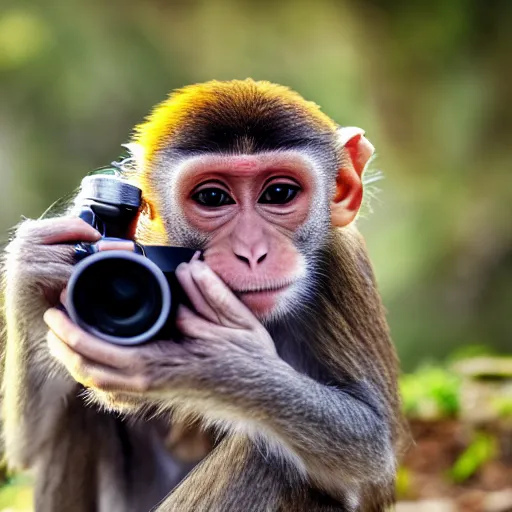 Image similar to Portrait of a monkey holding a camera