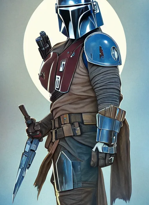 Prompt: the mandalorian surrounded by starlight, moon behind him, fantasy, intricate, elegant, hyper detailed, ultra definition, photoreal, artstation, unreal engine rendered, concept art, smooth, sharp focus, illustration, art by artgerm and pendleton ward and alphonse mucha and garis edelweiss i - 4