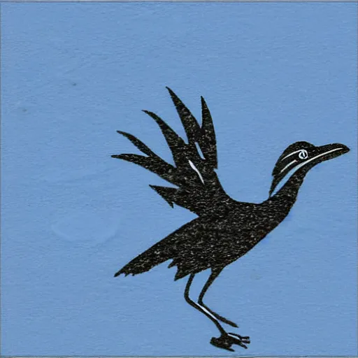 Image similar to roadrunner against the background of the planet mercury in blue and white