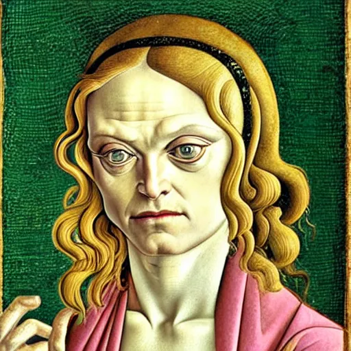 Prompt: madonna as gollum, elegant portrait by sandro botticelli, detailed, symmetrical, intricate