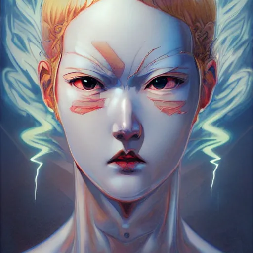 Image similar to prompt : lightning portrait soft light painted by james jean and katsuhiro otomo and erik jones, inspired by evangeleon anime, smooth face feature, intricate oil painting, high detail illustration, sharp high detail, manga and anime 1 9 9 9