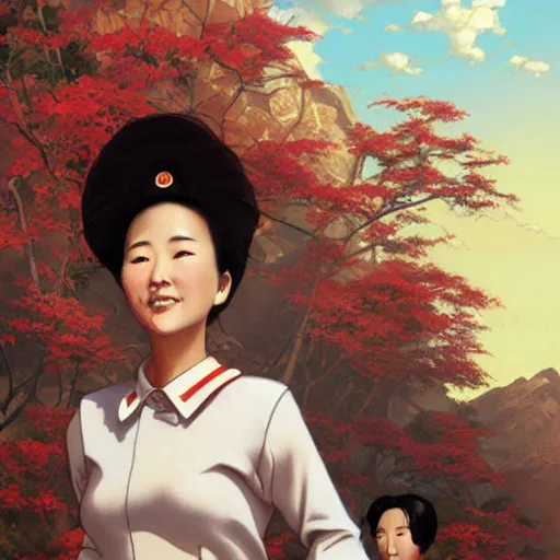 Image similar to portrait of a north korean woman running, an oil painting by ross tran and thomas kincade, studio ghibli