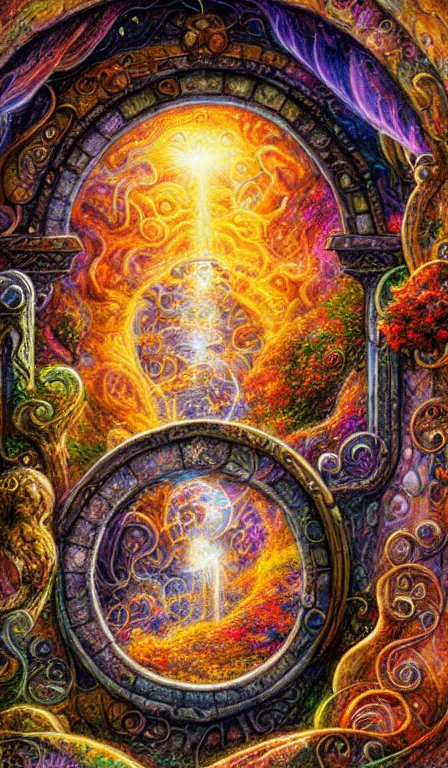 Prompt: Keyhole, Ultima Moongate, Wonderland Portal, mixed media, digitally painted by Josephine Wall, Kilian Eng and Thomas Kinkade, centered, uncropped