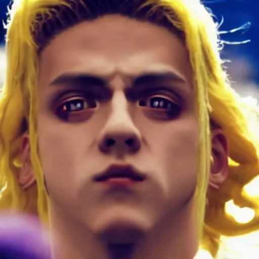 Prompt: a photograph of giorno giovanna from a live action version of jojo's bizarre adventure, filmic, cinematographic