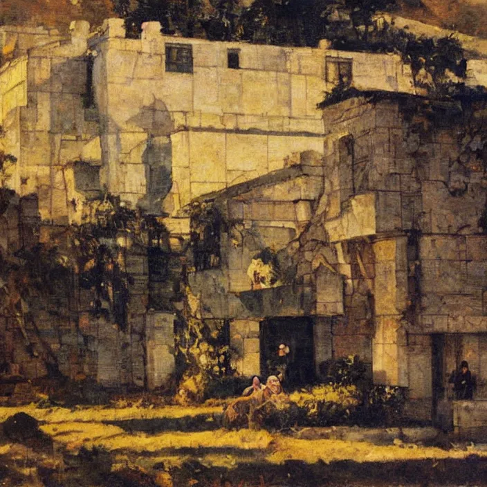 Image similar to a building in a landscape, by dean cornwell