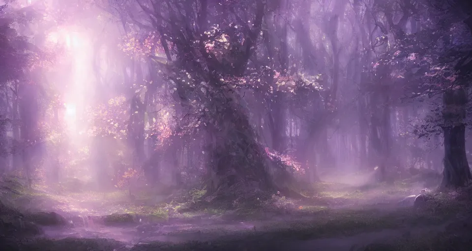 Image similar to Enchanted and magic forest, by WLOP