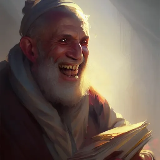 Image similar to a happy merchant jew, by greg rutkowski, artstation, by artgerm, by wlop