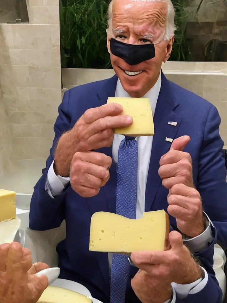 Image similar to Joe Biden eating cheese in a bathtub