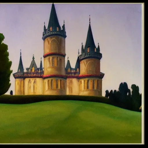 Prompt: beautiful gothic castle landscape in the style of Edward Hopper