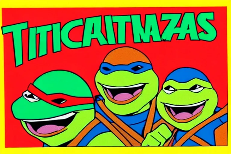 Image similar to 80s, teenage mutant ninja turtles, pizza, advertisement