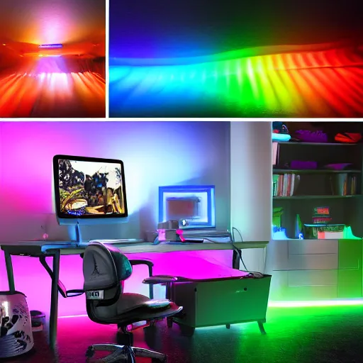 Prompt: Epic RGB gaming lights thunderstorm, award winning photo