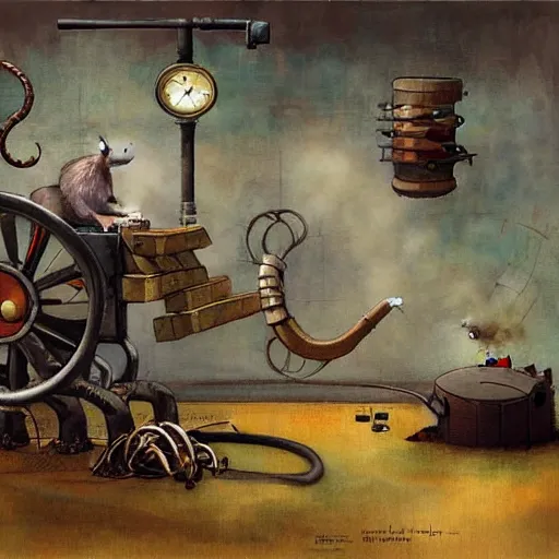 Prompt: A rat building a steam machine, by Esao Andrews