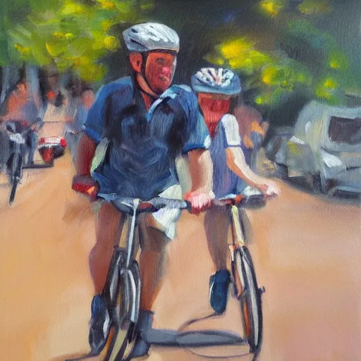 Image similar to Riding a bike, expressive oil painting