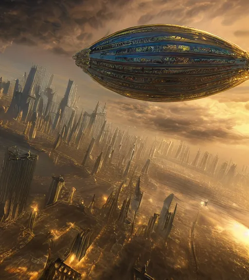 Image similar to enormous flying city in a faberge egg, sky, steampunk, fantasy art, masterpiece, unreal engine