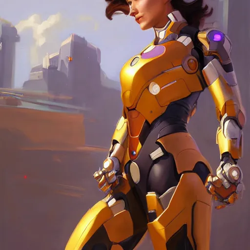 Image similar to greg manchess portrait painting of a female tony stark ironman as overwatch character, medium shot, asymmetrical, profile picture, organic painting, sunny day, matte painting, bold shapes, hard edges, street art, trending on artstation, by huang guangjian, gil elvgren, ruan jia, greg rutkowski, gaston bussiere