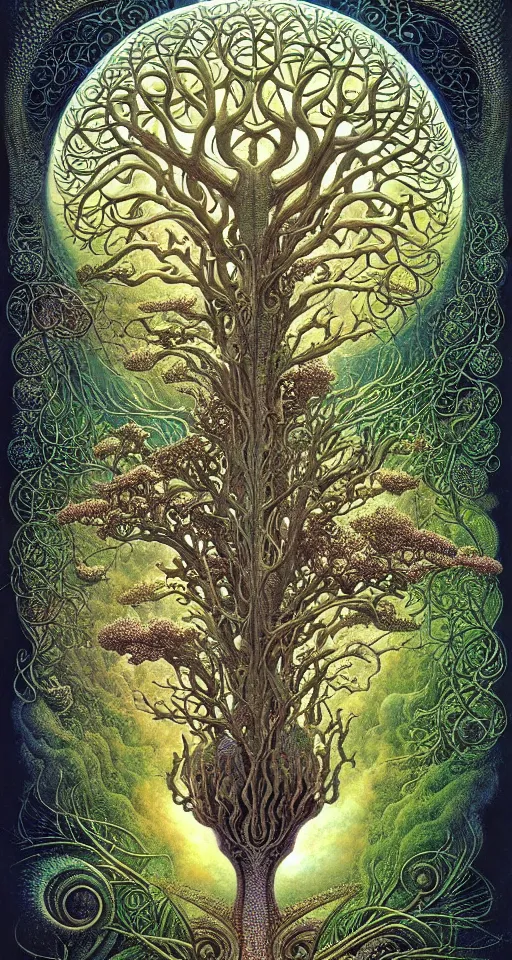 Image similar to tree of life by roger dean and andrew ferez, art forms of nature by ernst haeckel, divine chaos engine, symbolist, visionary, art nouveau, botanical fractal structures, organic, detailed, realistic, surreality