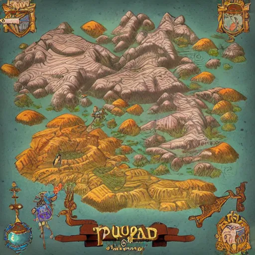 Prompt: a stylized map of a fantasy land, concept art by Muggur, deviantart contest winner, pixel art, 2d game art, concept art, official art