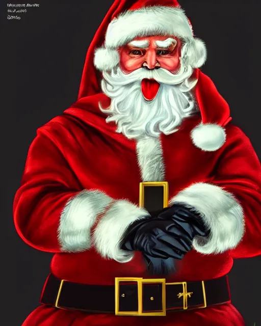 Image similar to a sinister portrait of evil Santa Claus, digital art, highly detailed, trending on artstationhq