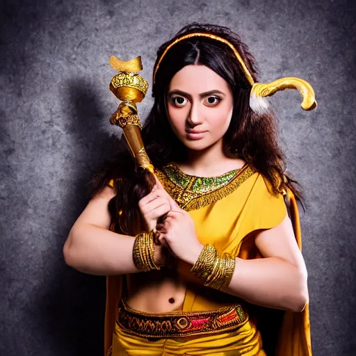 Prompt: young greek italian woman as ramayana, cosplay, studio lighting