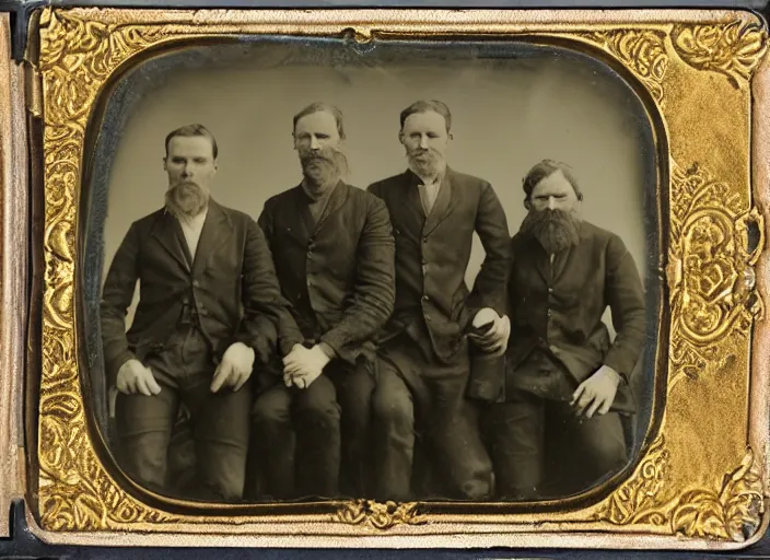 Image similar to tintype photo a group of men with a woolly mammoth