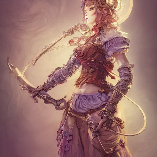 Prompt: studio portrait of neutral good colorful female cleric bard healer as absurdly beautiful, elegant, young skinny gravure idol, ultrafine realistic face illustration by kim jung gi, irakli nadar, intricate linework, sharp focus, bright colors, matte, octopath traveler, final fantasy, unreal engine highly rendered, global illumination, radiant light, intricate environment