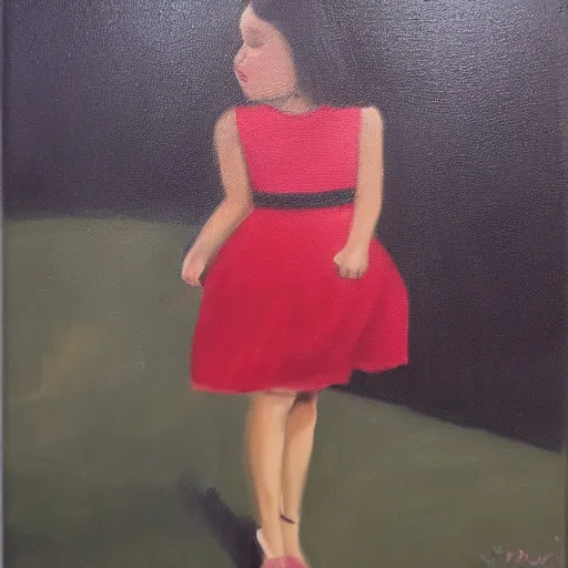 Image similar to oil painting of a girl in a red dress on a date night