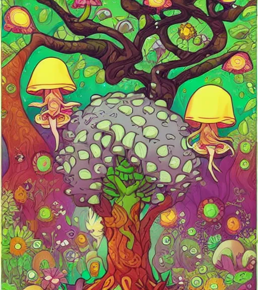 Prompt: Mushroom dryad by Jeremiah Ketner and Hiroyuki Mitsume-Takahashi and Goro Fujita and Pixar