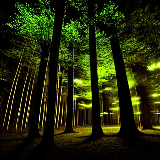 Prompt: An award winning photograph of a magical forest at night.