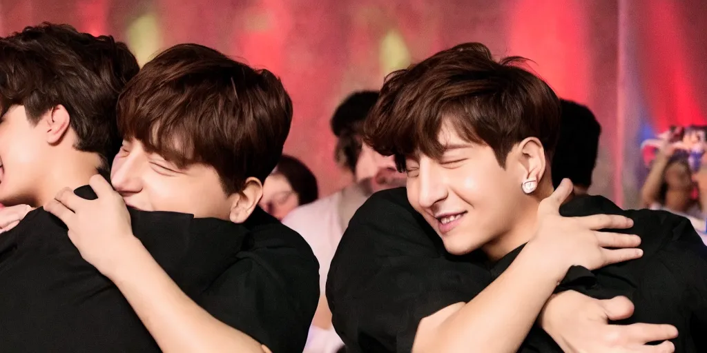 Image similar to charlie puth hugging Jung kook