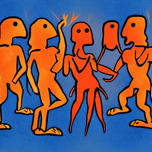 Image similar to Alien invasion in the style of a caveman painting