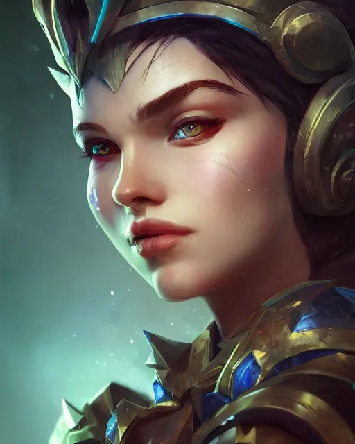 Image similar to league of legends portrait, au naturel, hyper detailed, digital art, trending in artstation, cinematic lighting, studio quality, smooth render, unreal engine 5 rendered, octane rendered, art style by klimt and nixeu and ian sprigger and wlop and krenz cushart.