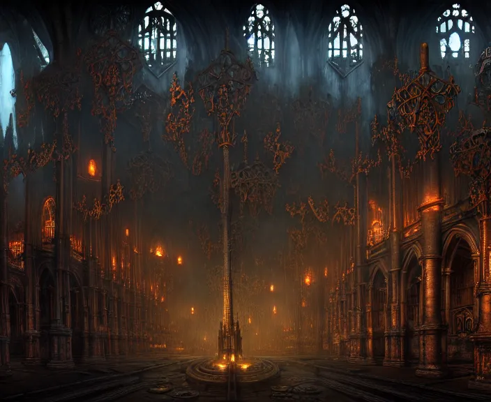 Image similar to steam necropolis, memento mori, gothic, neo - gothic, art nouveau, hyperdetailed copper patina medieval icon, stefan morrell, philippe druillet, ralph mcquarrie, concept art, steampunk, unreal engine, detailed intricate environment, octane render, moody atmospherics, volumetric lighting, ultrasharp, ominous, otherworldly