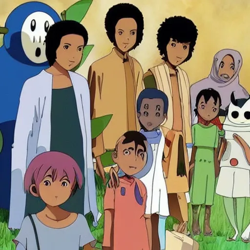 Image similar to somali friends, studio ghibli