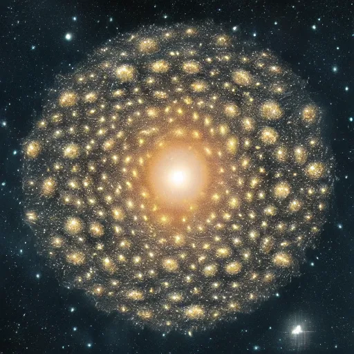 Prompt: Artistic illustration of a Dyson swarm around a star