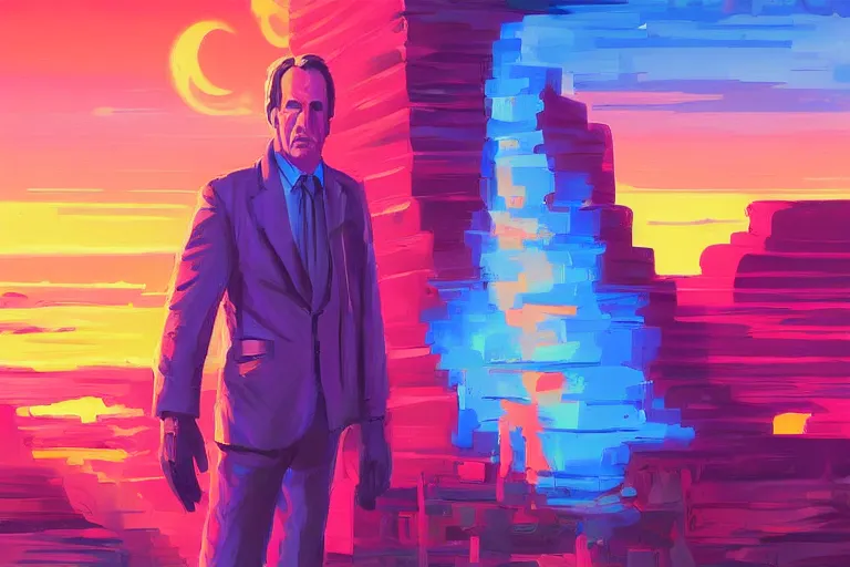 Prompt: saul goodman is from the fourth oil paint dimension, synthwave digital art, by aenami