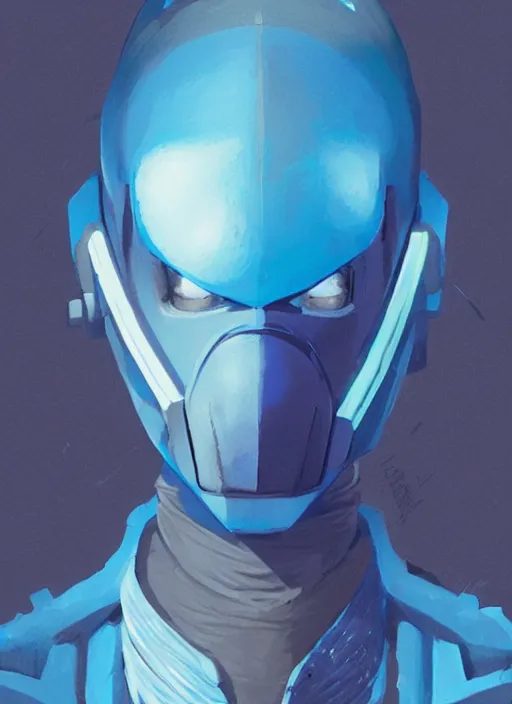 Image similar to concept art close up blue cyberpunk character with a plastic mask, by shinji aramaki, by christopher balaskas, by krenz cushart