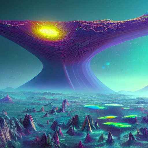 Image similar to a visonary art psychedelic landscape of an alien crystalline kingdom, by erial ali, artstation trending, cgsociety