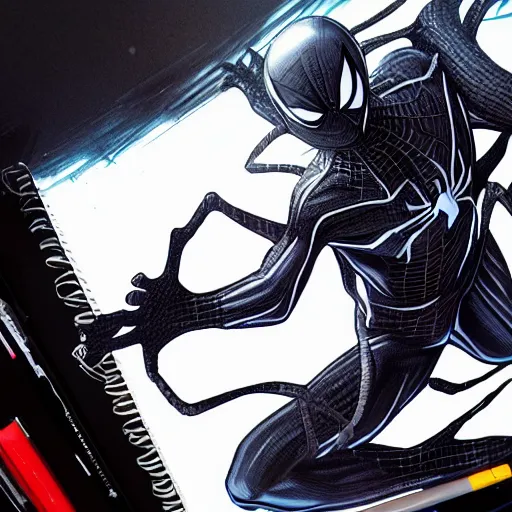 Image similar to symbiote spider - man, drawn by artgerm